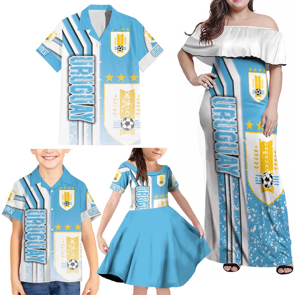 Uruguay Football Family Matching Off Shoulder Maxi Dress and Hawaiian Shirt Sky Blue Soccer - Road To Champion