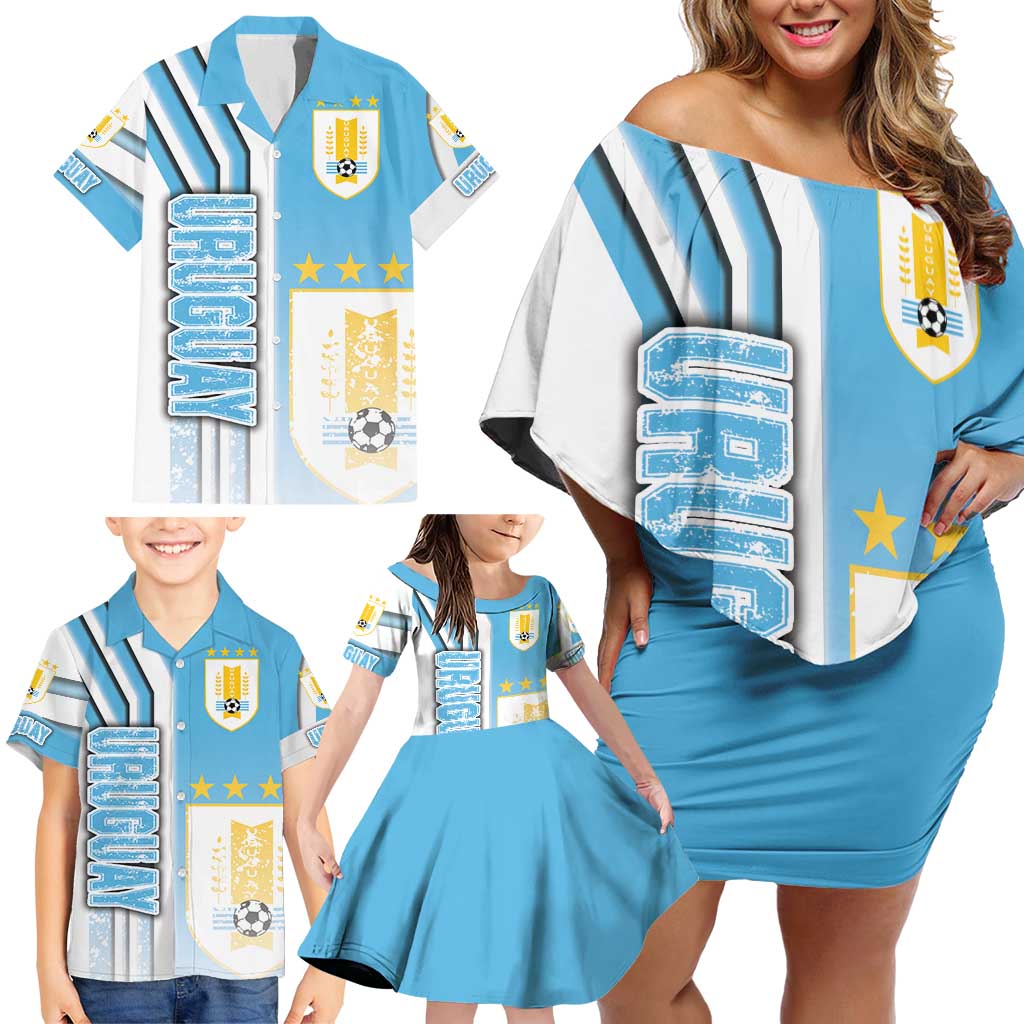 Uruguay Football Family Matching Off Shoulder Short Dress and Hawaiian Shirt Sky Blue Soccer - Road To Champion