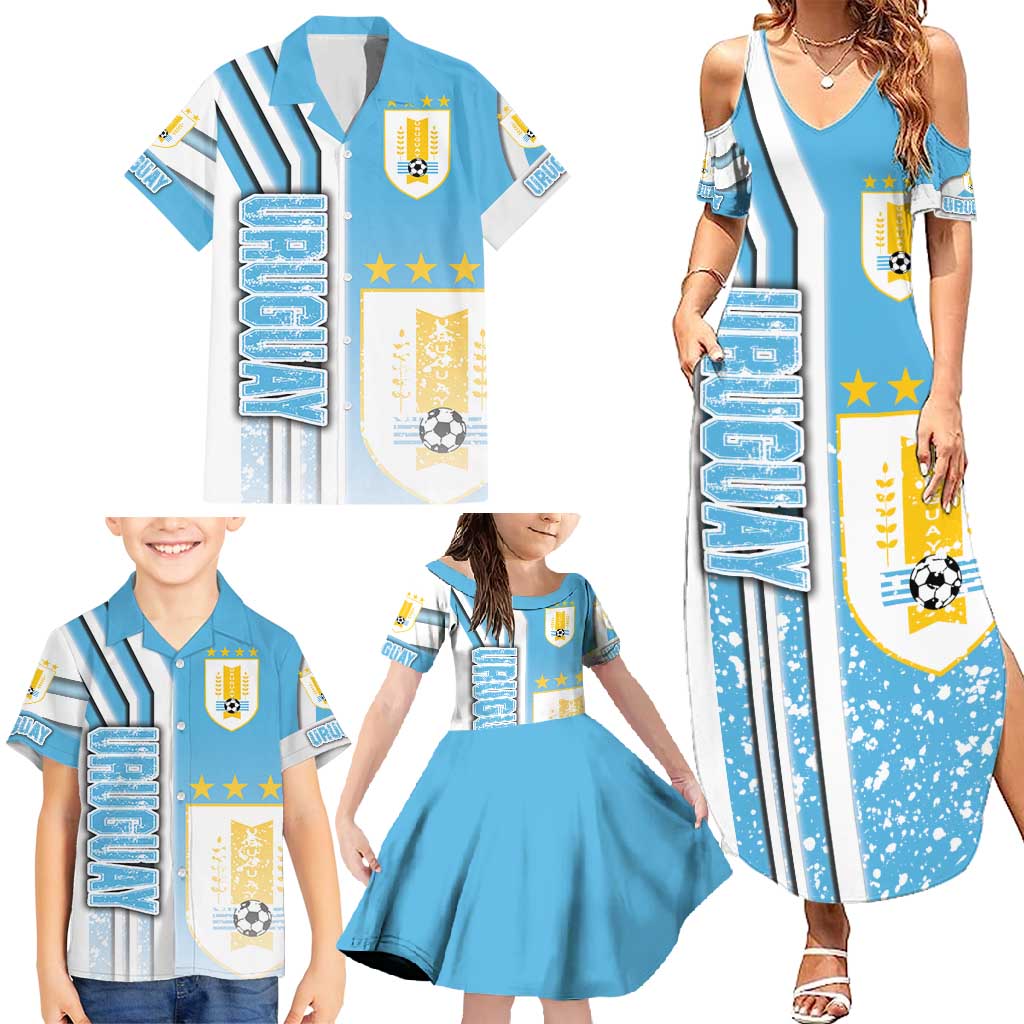 Uruguay Football Family Matching Summer Maxi Dress and Hawaiian Shirt Sky Blue Soccer - Road To Champion