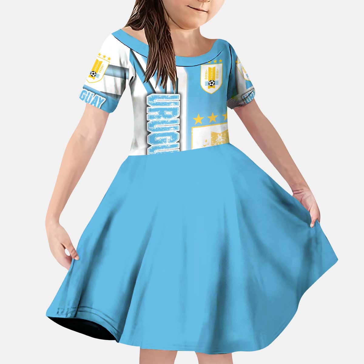 Uruguay Football Kid Short Sleeve Dress Sky Blue Soccer - Road To Champion - Wonder Print Shop