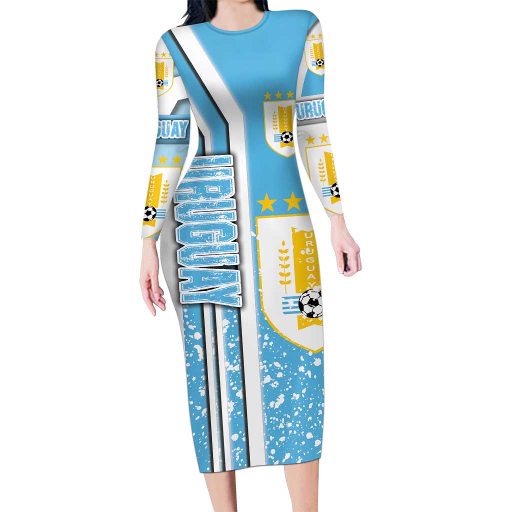 Uruguay Football Long Sleeve Bodycon Dress Sky Blue Soccer - Road To Champion - Wonder Print Shop