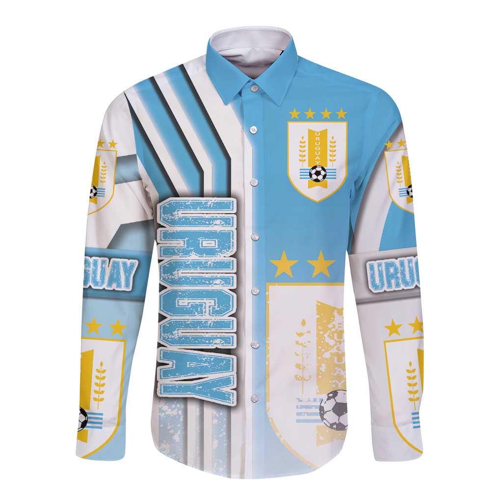 Sky blue long-sleeve button soccer shirt with striped panels, crest, and stars