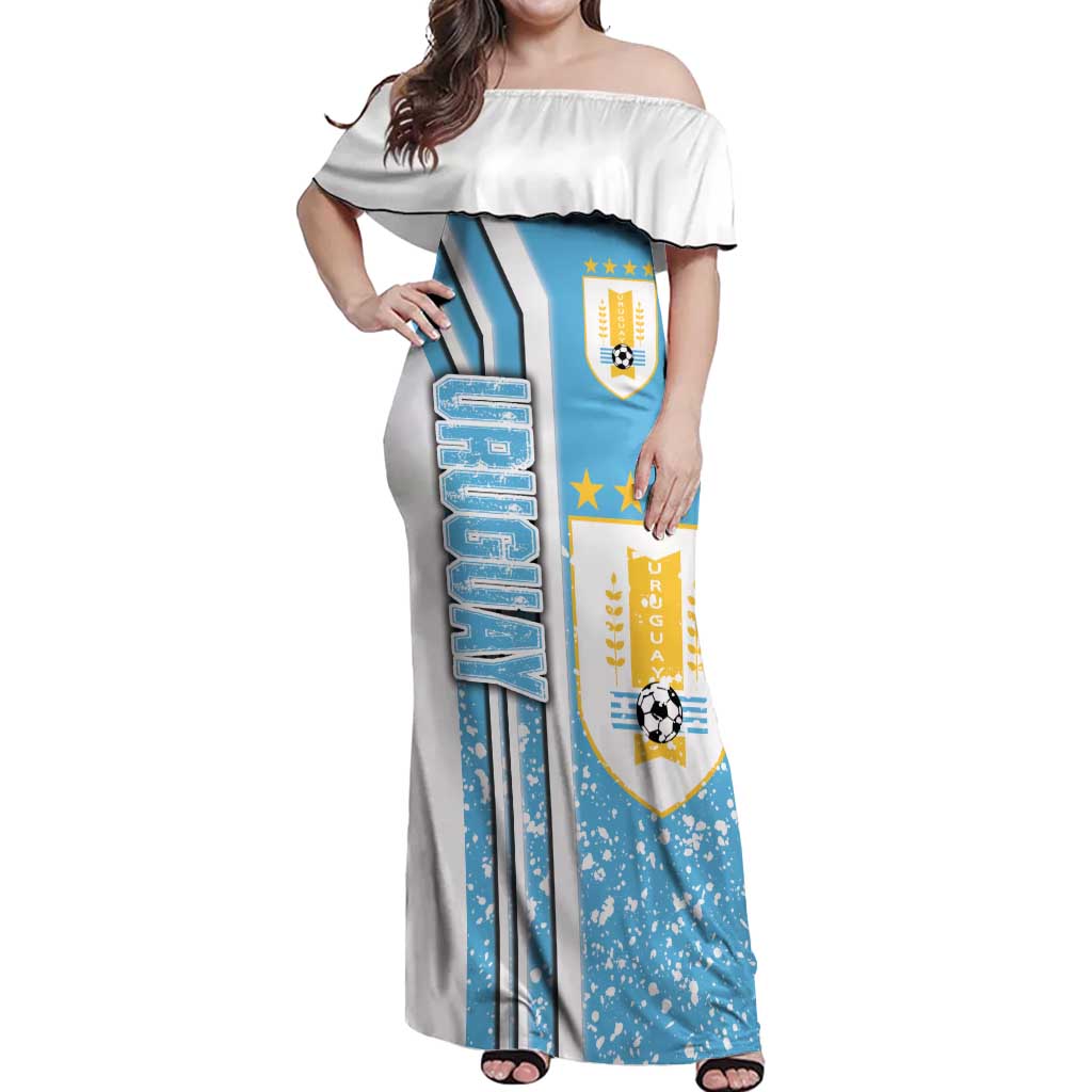 Uruguay Football Off Shoulder Maxi Dress Sky Blue Soccer - Road To Champion - Wonder Print Shop