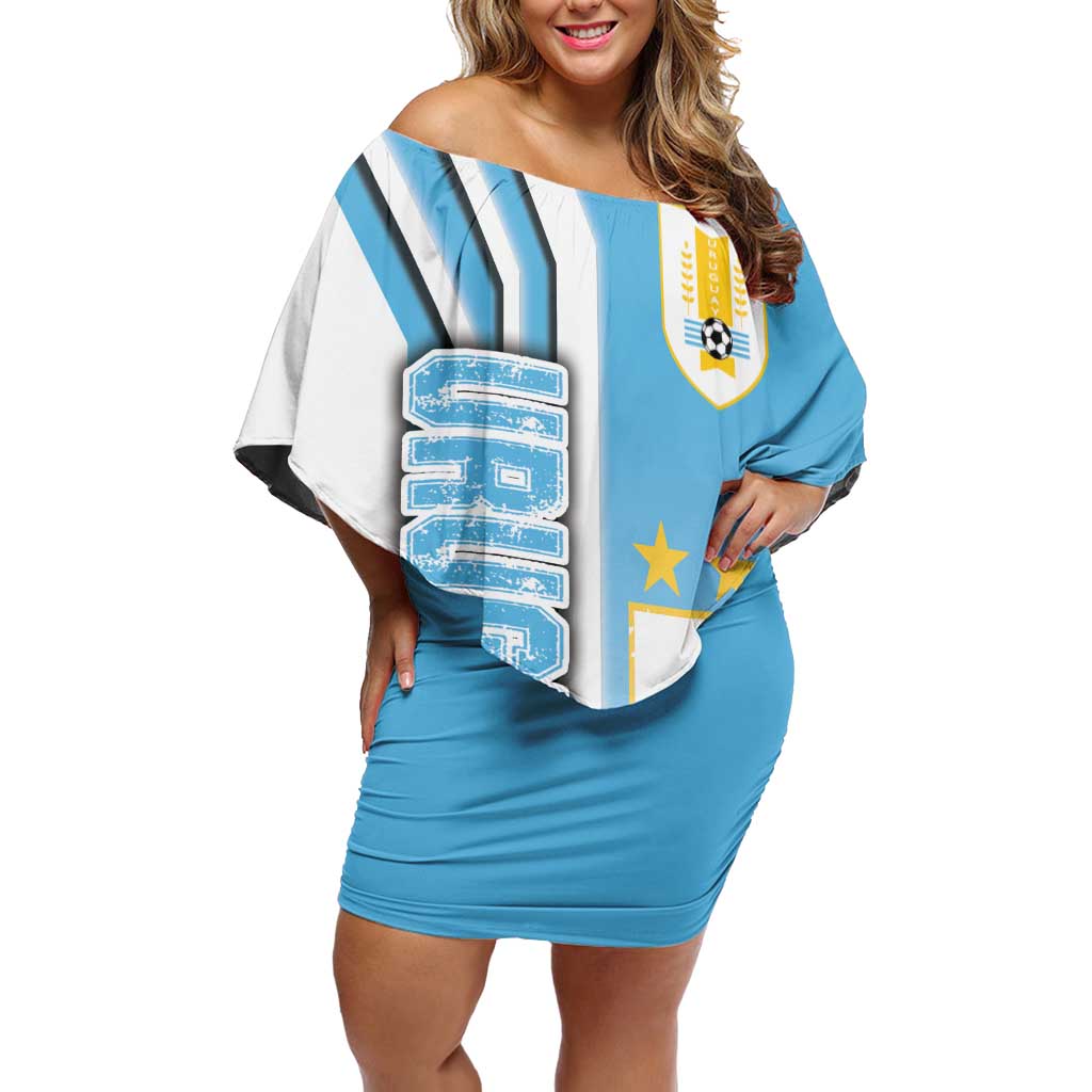 Uruguay Football Off Shoulder Short Dress Sky Blue Soccer - Road To Champion - Wonder Print Shop