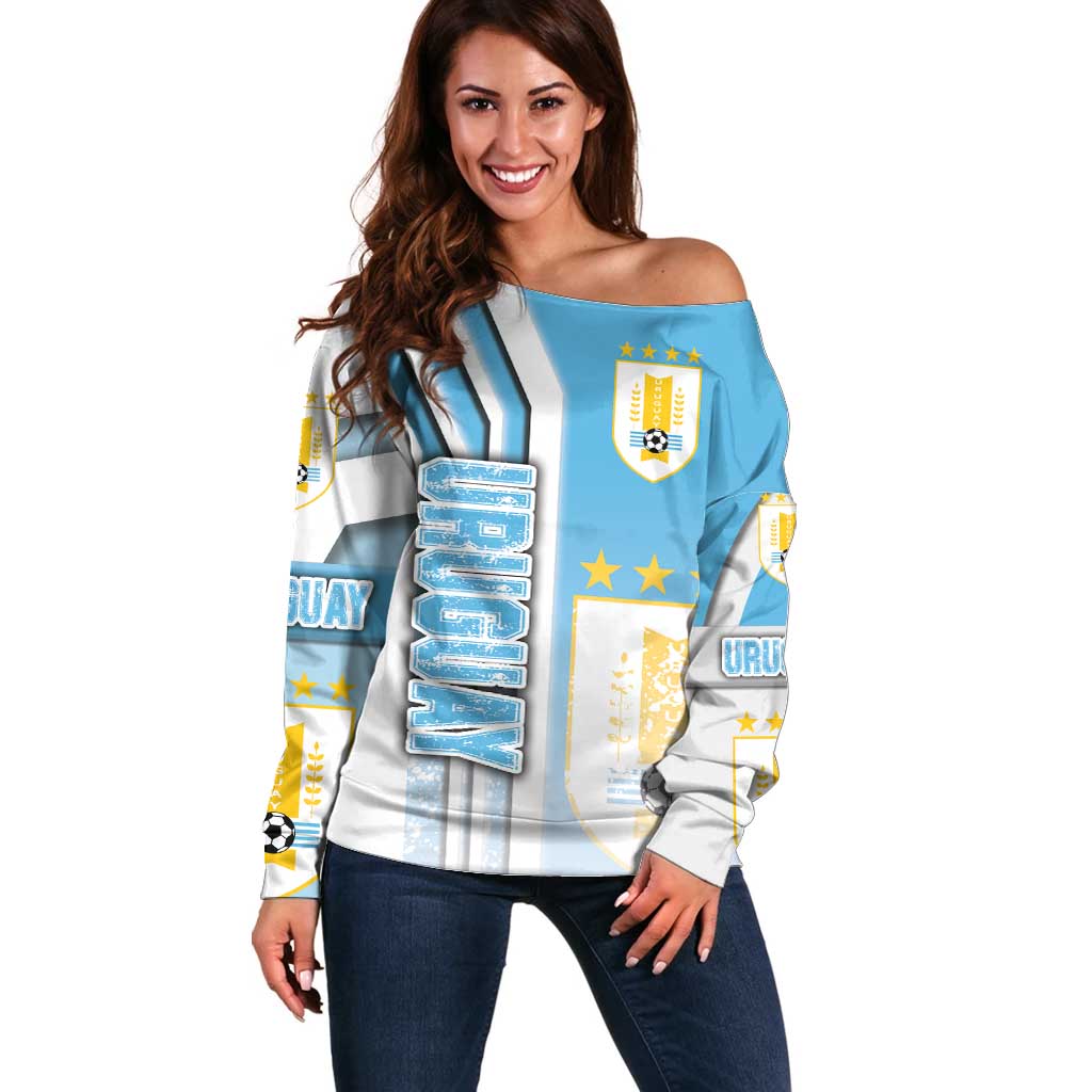 Uruguay Football Off Shoulder Sweater Sky Blue Soccer - Road To Champion