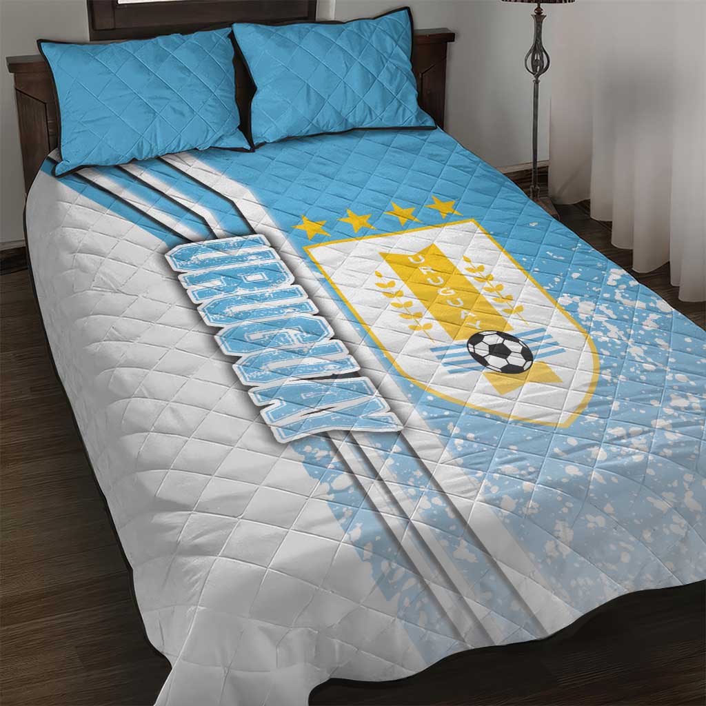 Uruguay Football Quilt Bed Set Sky Blue Soccer - Road To Champion - Wonder Print Shop