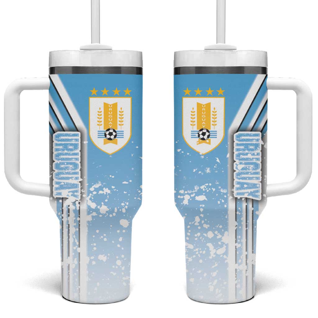 Uruguay Football Tumbler With Handle Sky Blue Soccer - Road To Champion