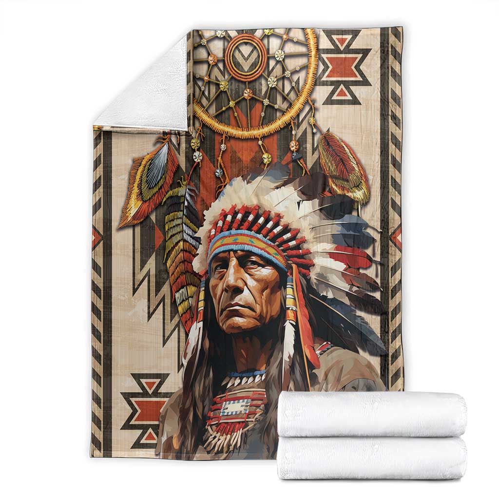 Native American Man Blanket Feather Headdress With Dream Catcher