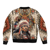 Native American Man Bomber Jacket Feather Headdress With Dream Catcher