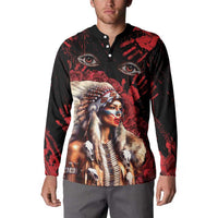 Native American MMIW Button Sweatshirt Red Indian Women With Red Handprint