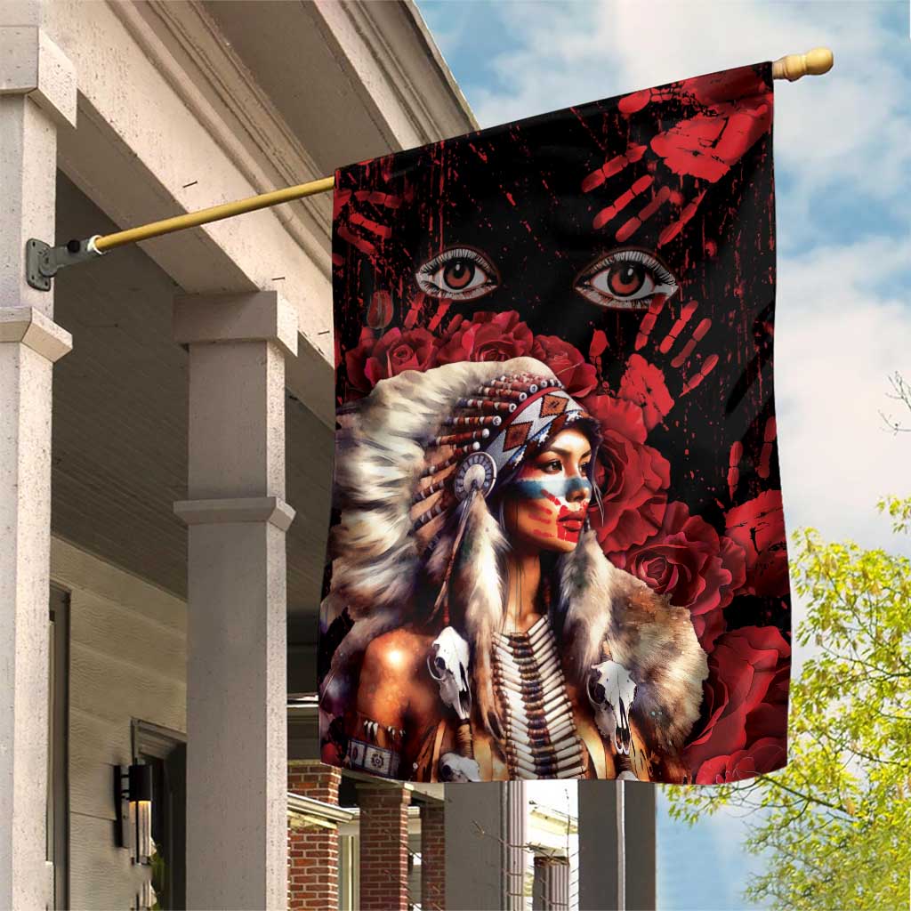 Native American MMIW Garden Flag Red Indian Women With Red Handprint