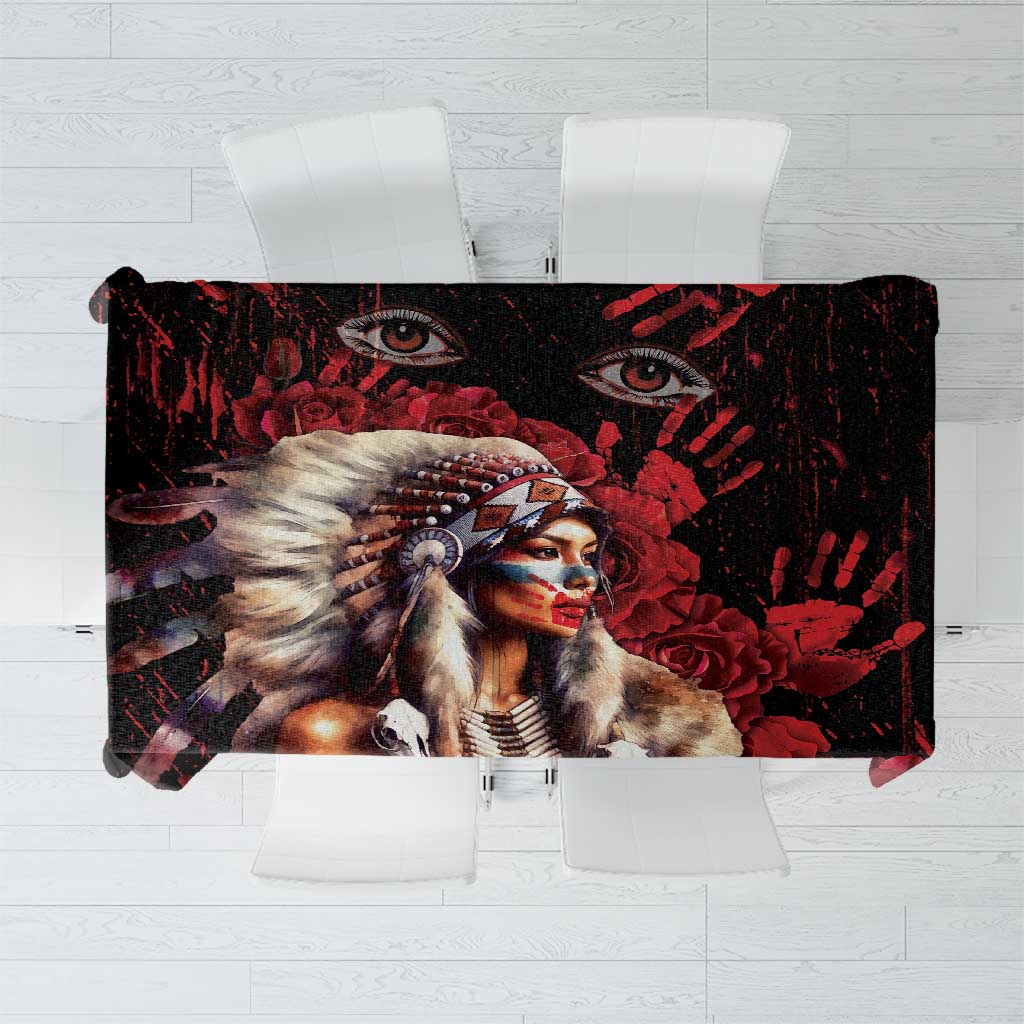 Native American MMIW Tablecloth Red Indian Women With Red Handprint