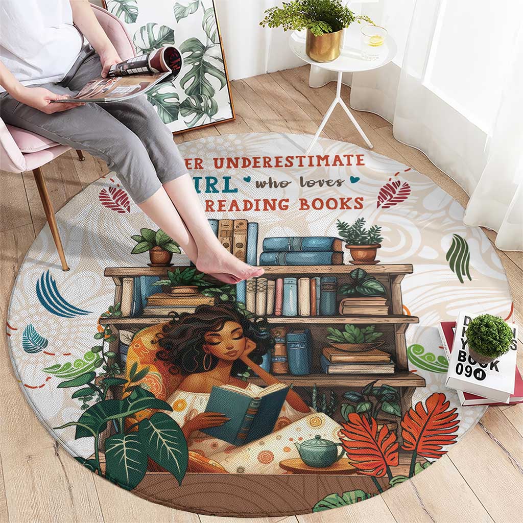 Never Underestimate A Girl Who Loves Reading Books Round Carpet