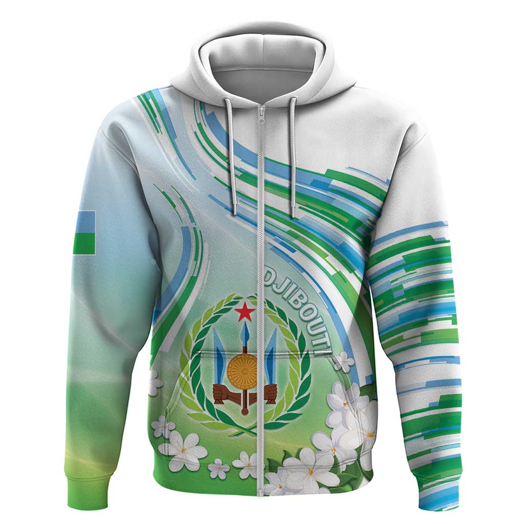 Personalised Djibouti Zip Hoodie Jabuuti Emblem With Jasmine