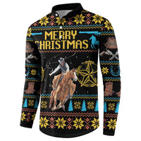Men's button-up Christmas sweatshirt with black base and 'MERRY CHRISTMAS' front print