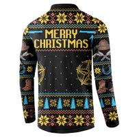 Men's button-up Christmas sweatshirt back, black with 'MERRY CHRISTMAS' cowboy graphic