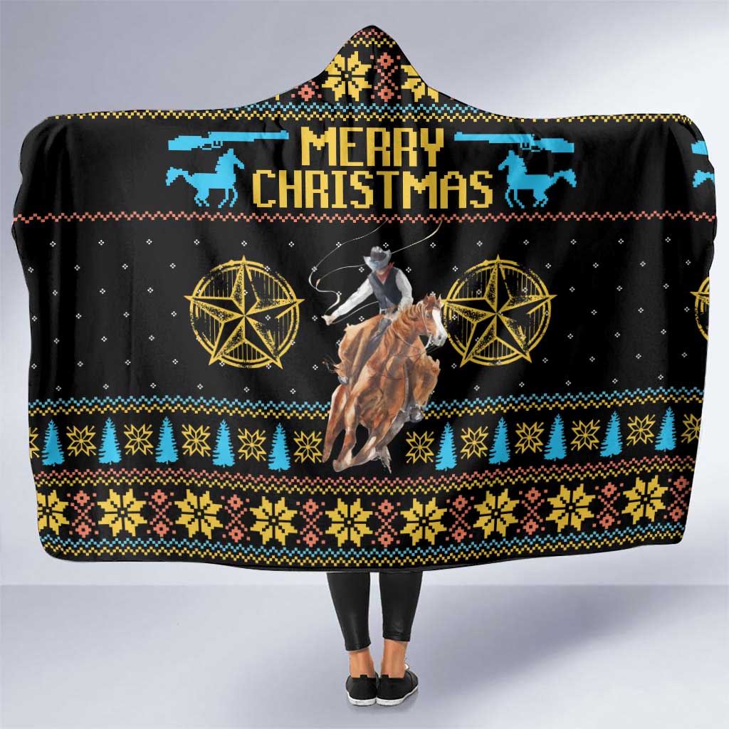 Cowboy Merry Christmas Hooded Blanket