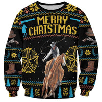 Unisex Christmas sweatshirt with cowboy on horse and Merry Christmas graphic