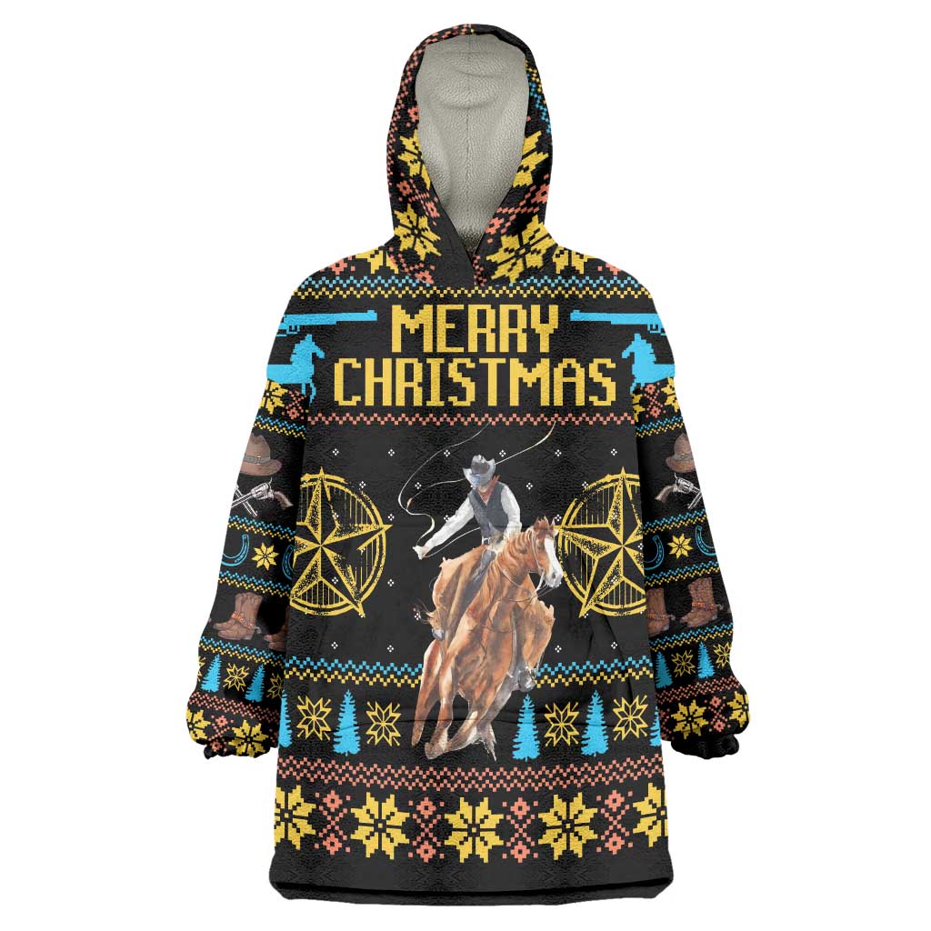 Cowboy Merry Christmas Wearable Blanket Hoodie