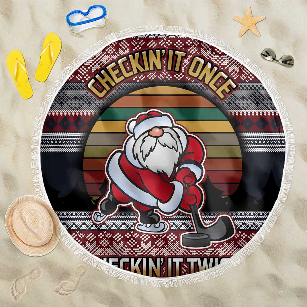 Hockey Checking It Once Checking It Twice Beach Blanket Santa Playing Ice Hockey Christmas DT04 - Wonder Print Shop