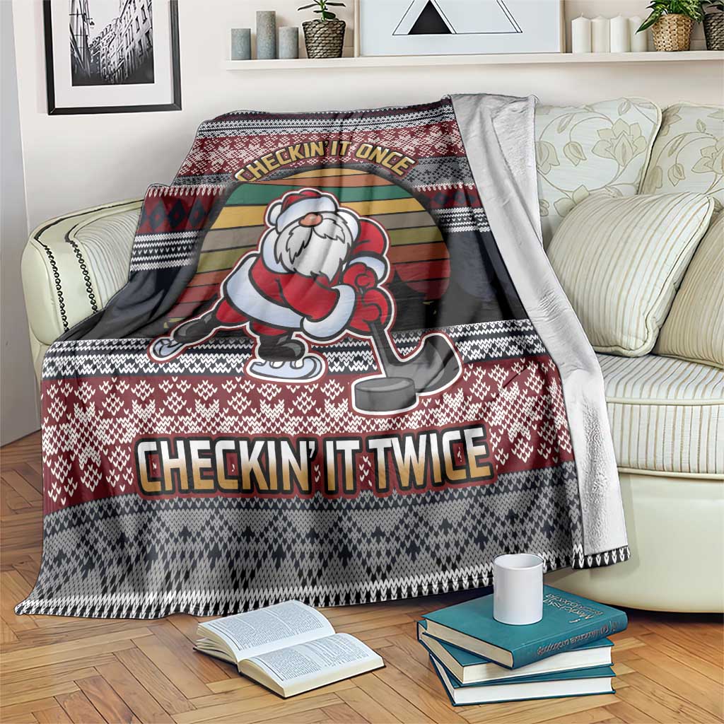 Hockey Checking It Once Checking It Twice Blanket Santa Playing Ice Hockey Christmas