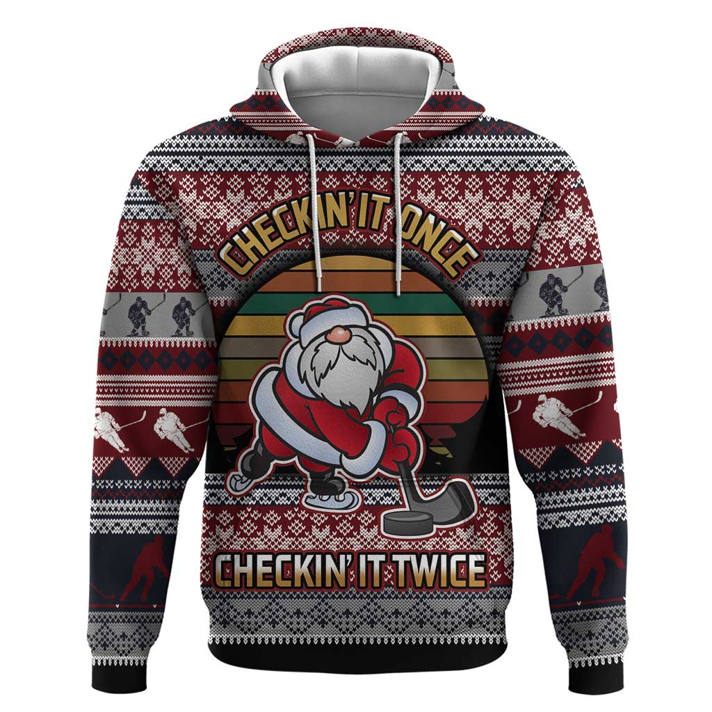 Hockey Checking It Once Checking It Twice Hoodie Santa Playing Ice Hockey Christmas DT04 - Wonder Print Shop