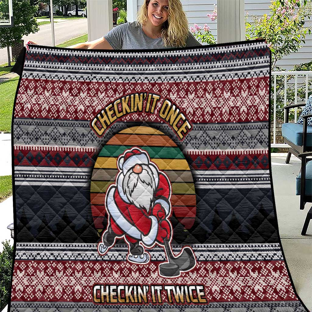 Hockey Checking It Once Checking It Twice Quilt Santa Playing Ice Hockey Christmas DT04 - Wonder Print Shop