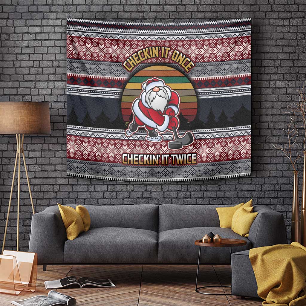 Hockey Checking It Once Checking It Twice Tapestry Santa Playing Ice Hockey Christmas