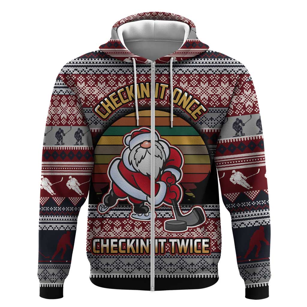 Hockey Checking It Once Checking It Twice Zip Hoodie Santa Playing Ice Hockey Christmas DT04 - Wonder Print Shop