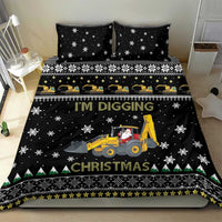 Black Christmas duvet set with two pillow shams; yellow tractor and 'I'm Digging Christmas'
