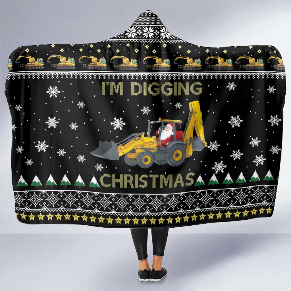 Im Digging Christmas Hooded Blanket Tractor Santa Claus