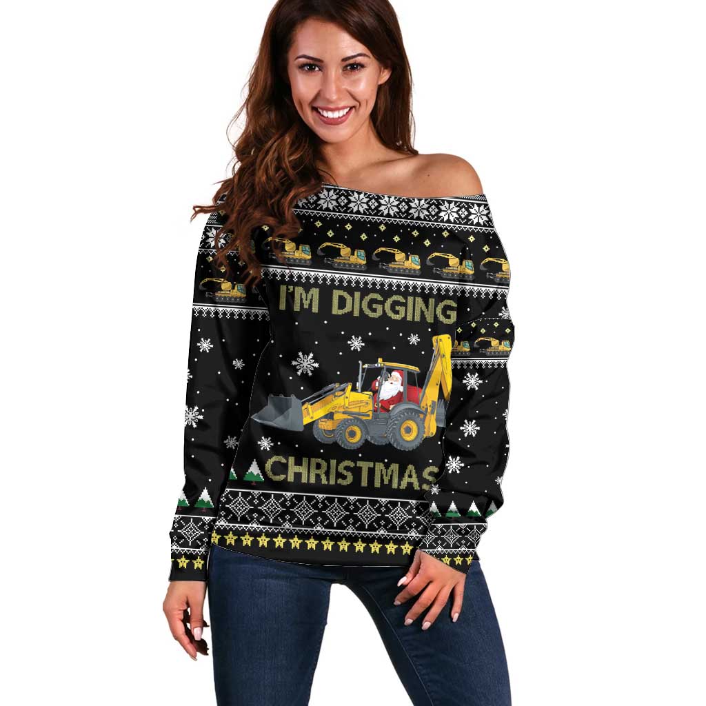 Im Digging Christmas Off Shoulder Sweater Tractor Santa Claus DT04 - Wonder Print Shop