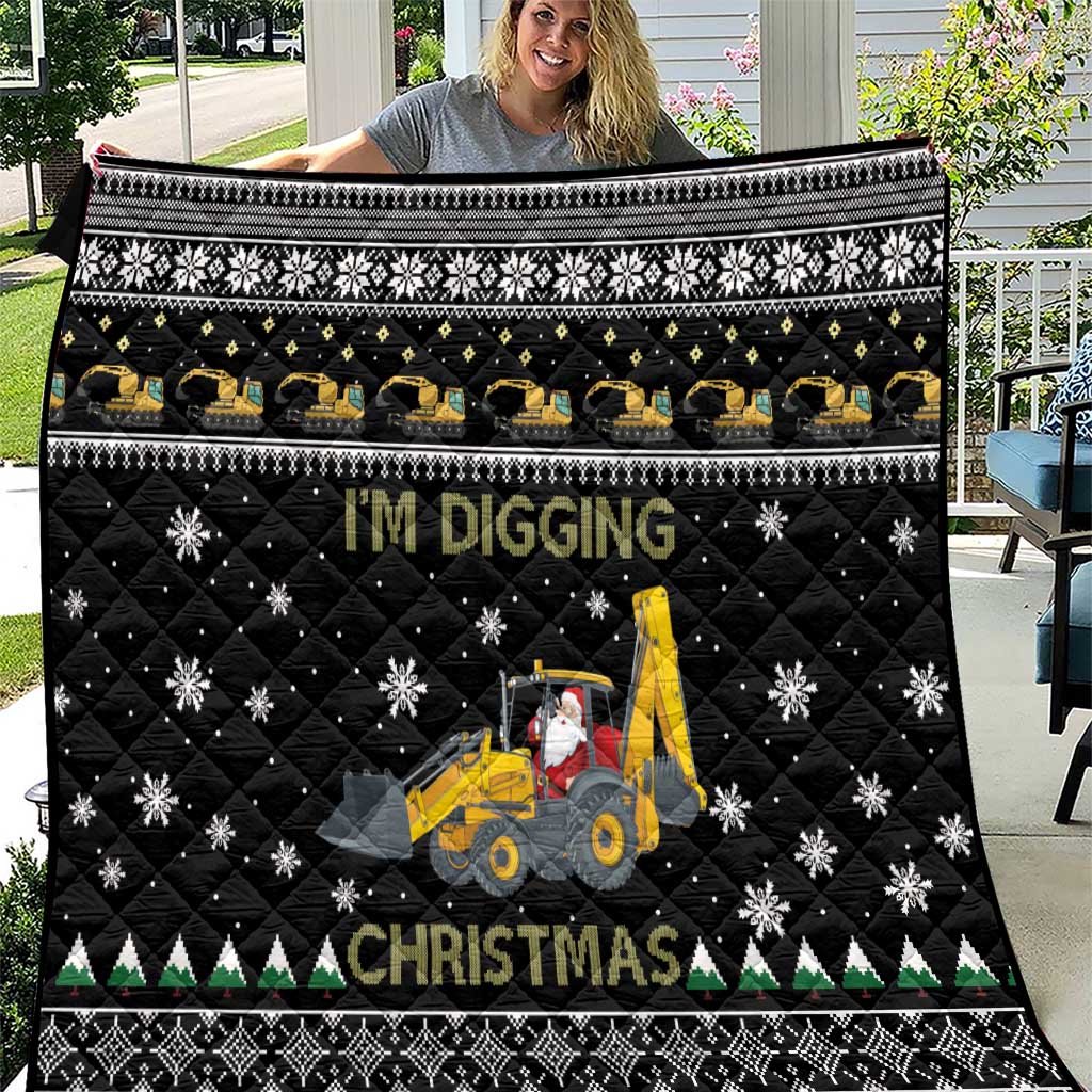 Im Digging Christmas Quilt Tractor Santa Claus DT04 - Wonder Print Shop