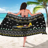 Black Christmas tractor sarong with snowflake pattern and digging text print