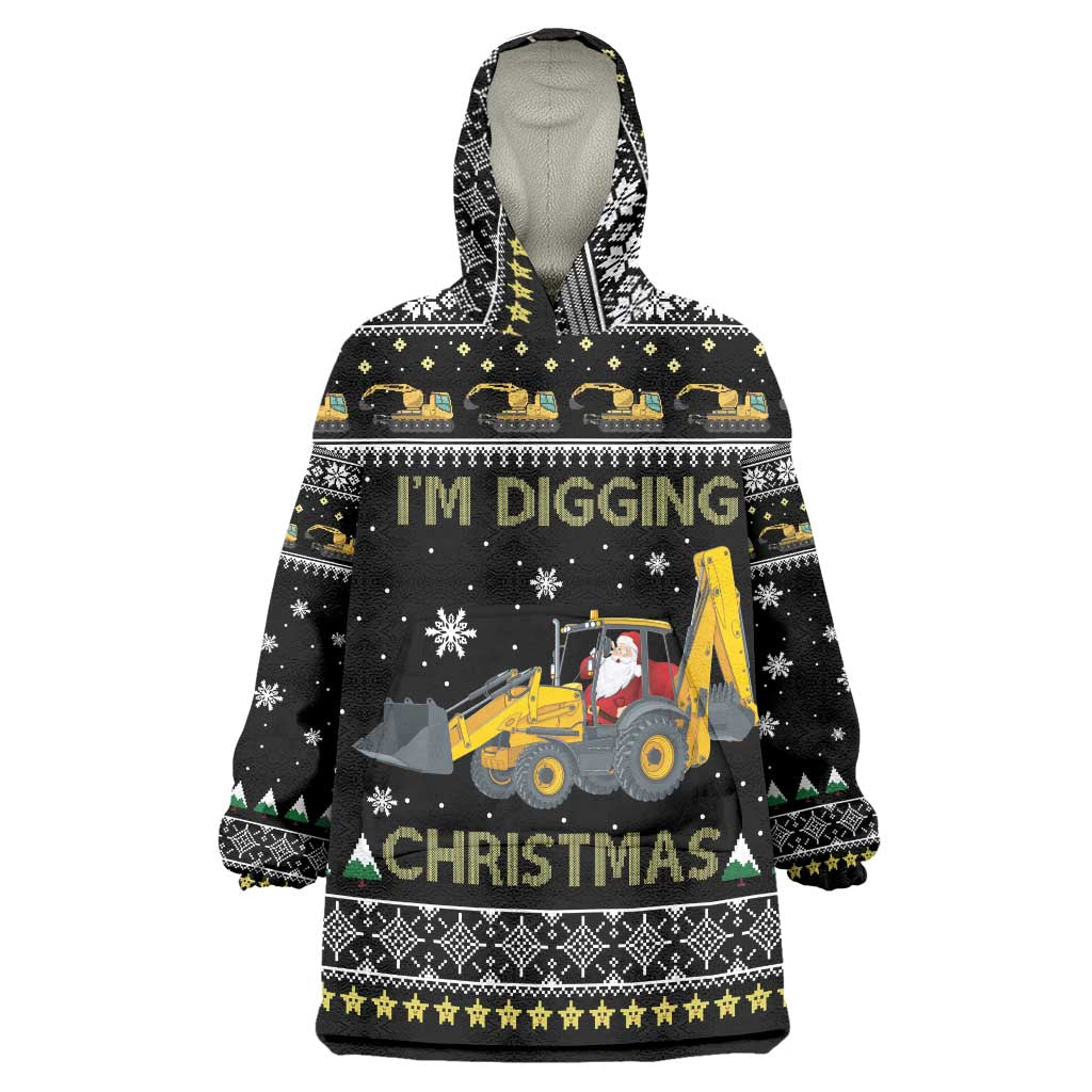 Im Digging Christmas Wearable Blanket Hoodie Tractor Santa Claus