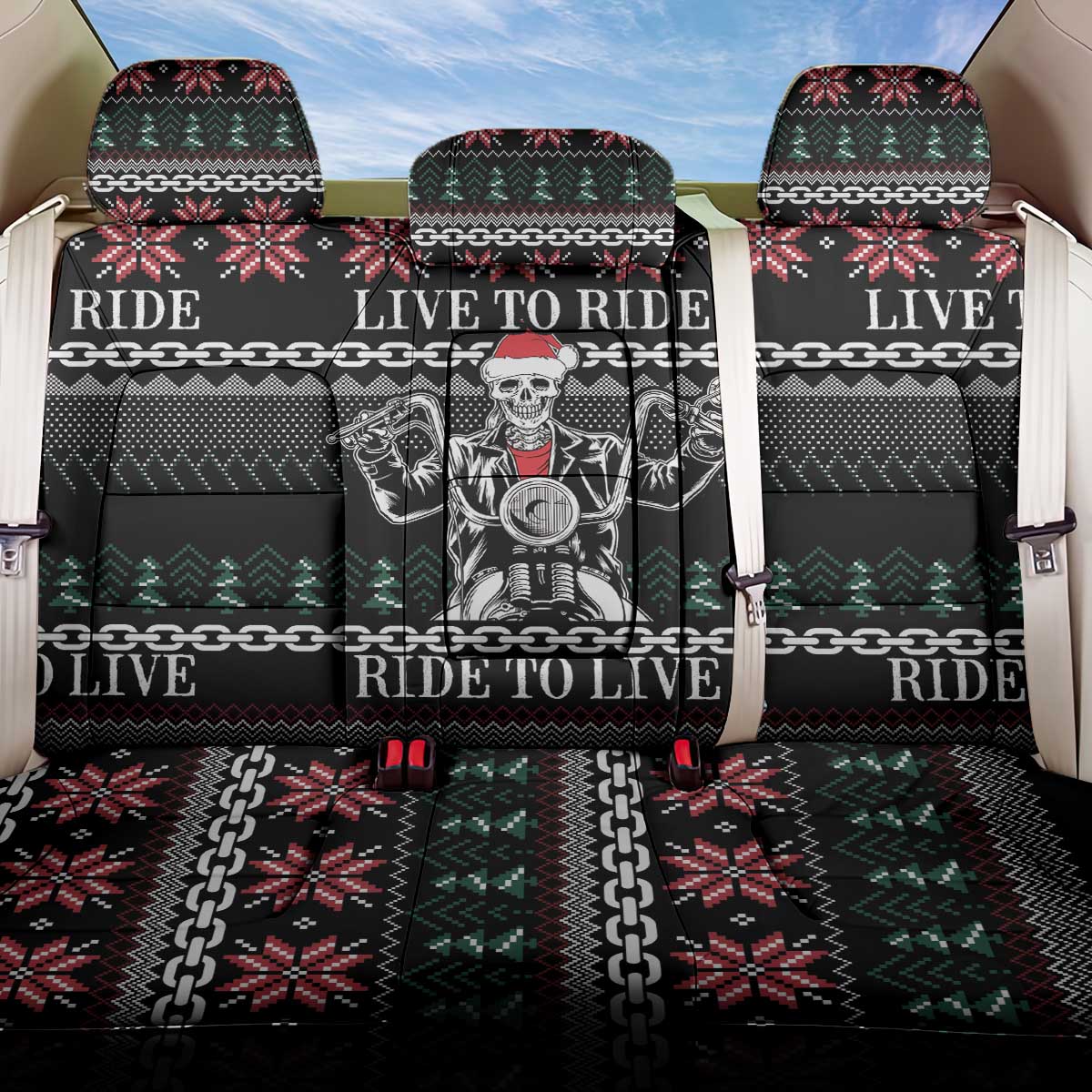 Live To Ride Motorbike Skeleton Back Car Seat Cover Biker Skull Christmas DT04 - Wonder Print Shop