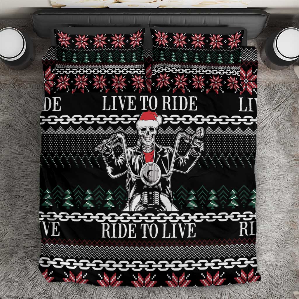 Live To Ride Motorbike Skeleton Bedding Set Biker Skull Christmas DT04 - Wonder Print Shop