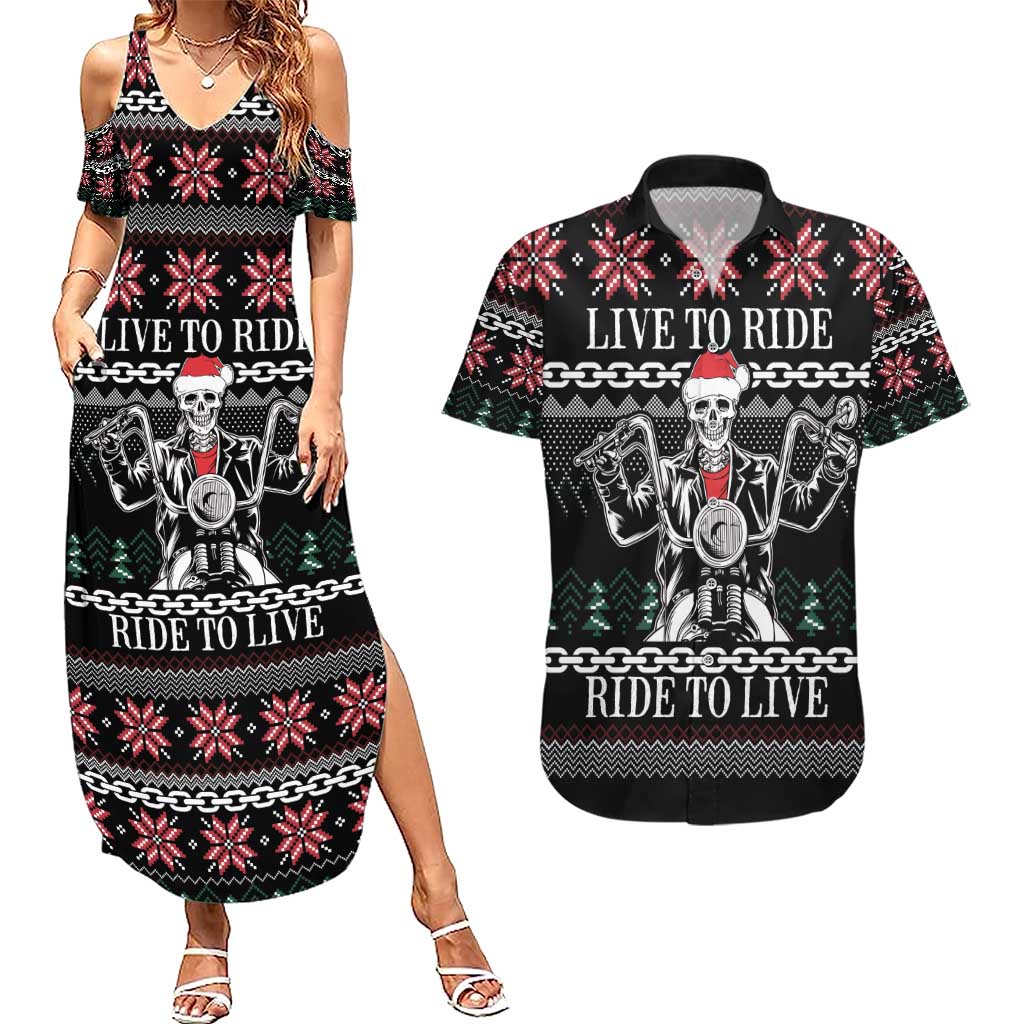 Live To Ride Motorbike Skeleton Couples Matching Summer Maxi Dress and Hawaiian Shirt Biker Skull Christmas DT04 - Wonder Print Shop