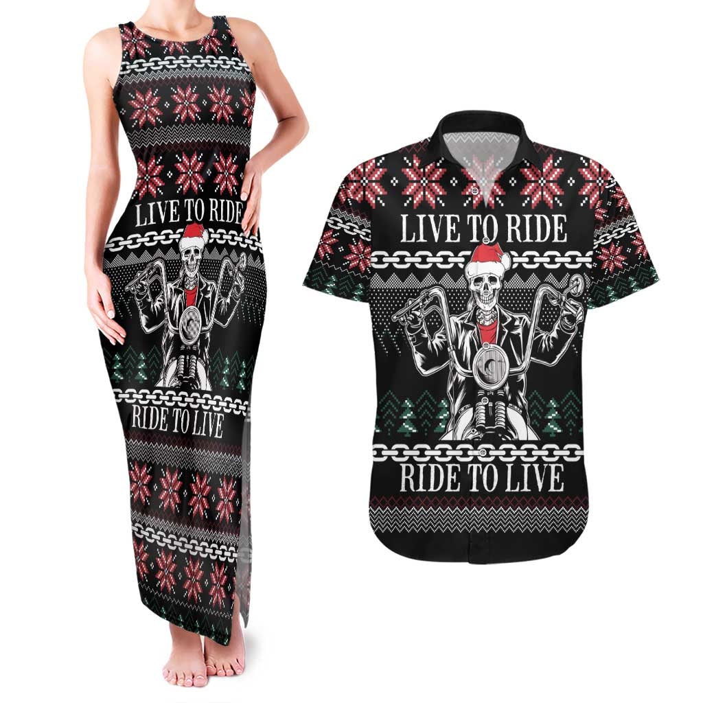 Live To Ride Motorbike Skeleton Couples Matching Tank Maxi Dress and Hawaiian Shirt Biker Skull Christmas DT04 - Wonder Print Shop