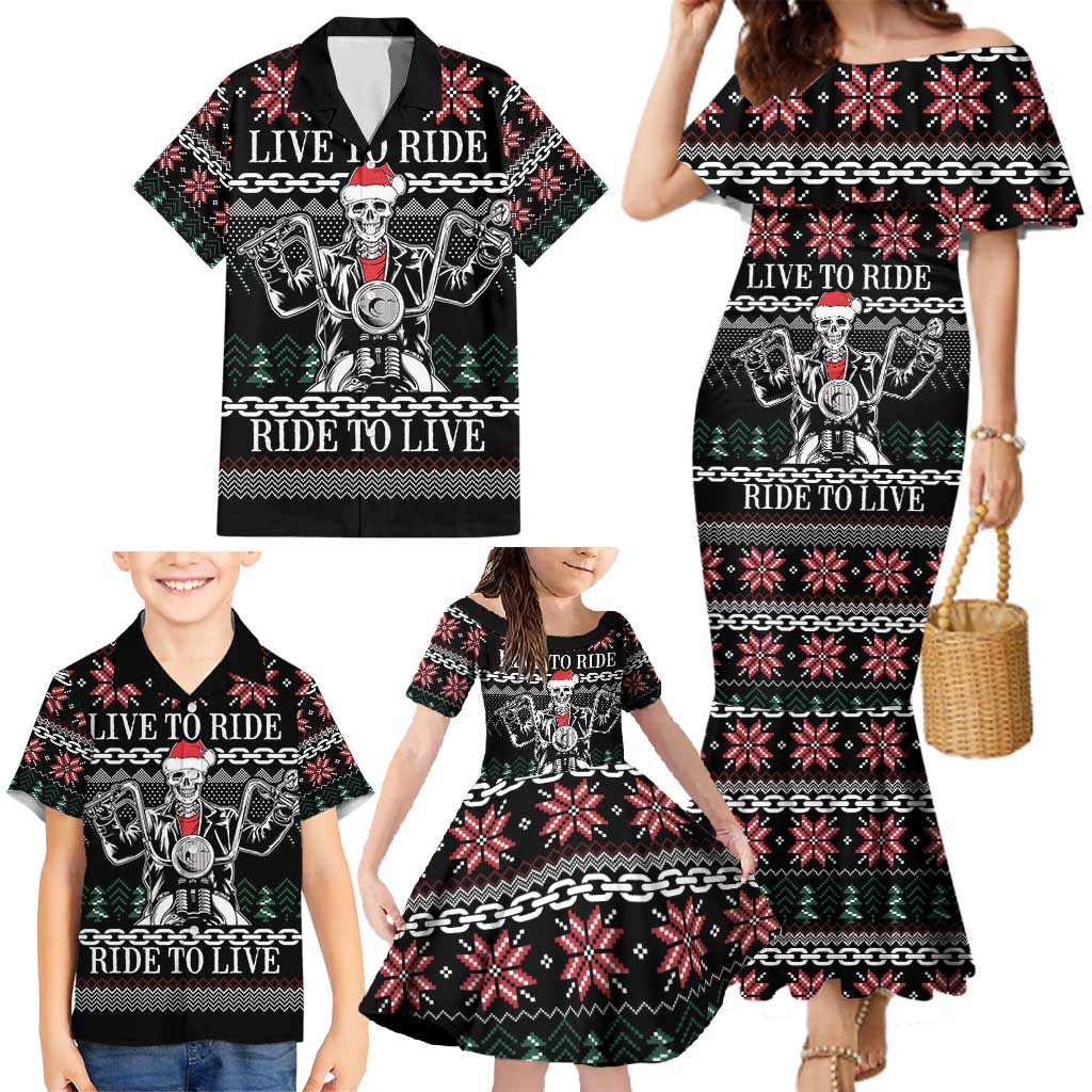 Live To Ride Motorbike Skeleton Family Matching Mermaid Dress and Hawaiian Shirt Biker Skull Christmas DT04 - Wonder Print Shop