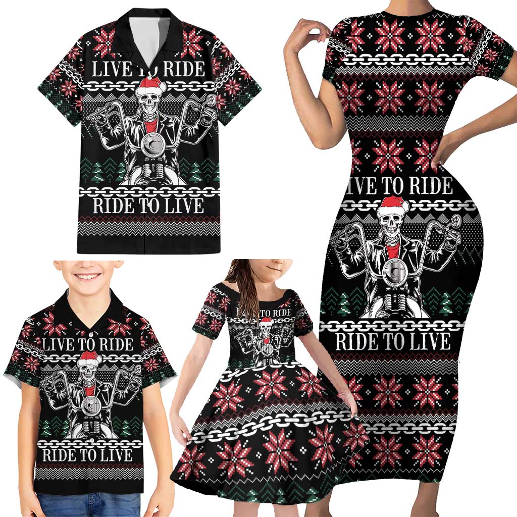 Live To Ride Motorbike Skeleton Family Matching Short Sleeve Bodycon Dress and Hawaiian Shirt Biker Skull Christmas DT04 - Wonder Print Shop