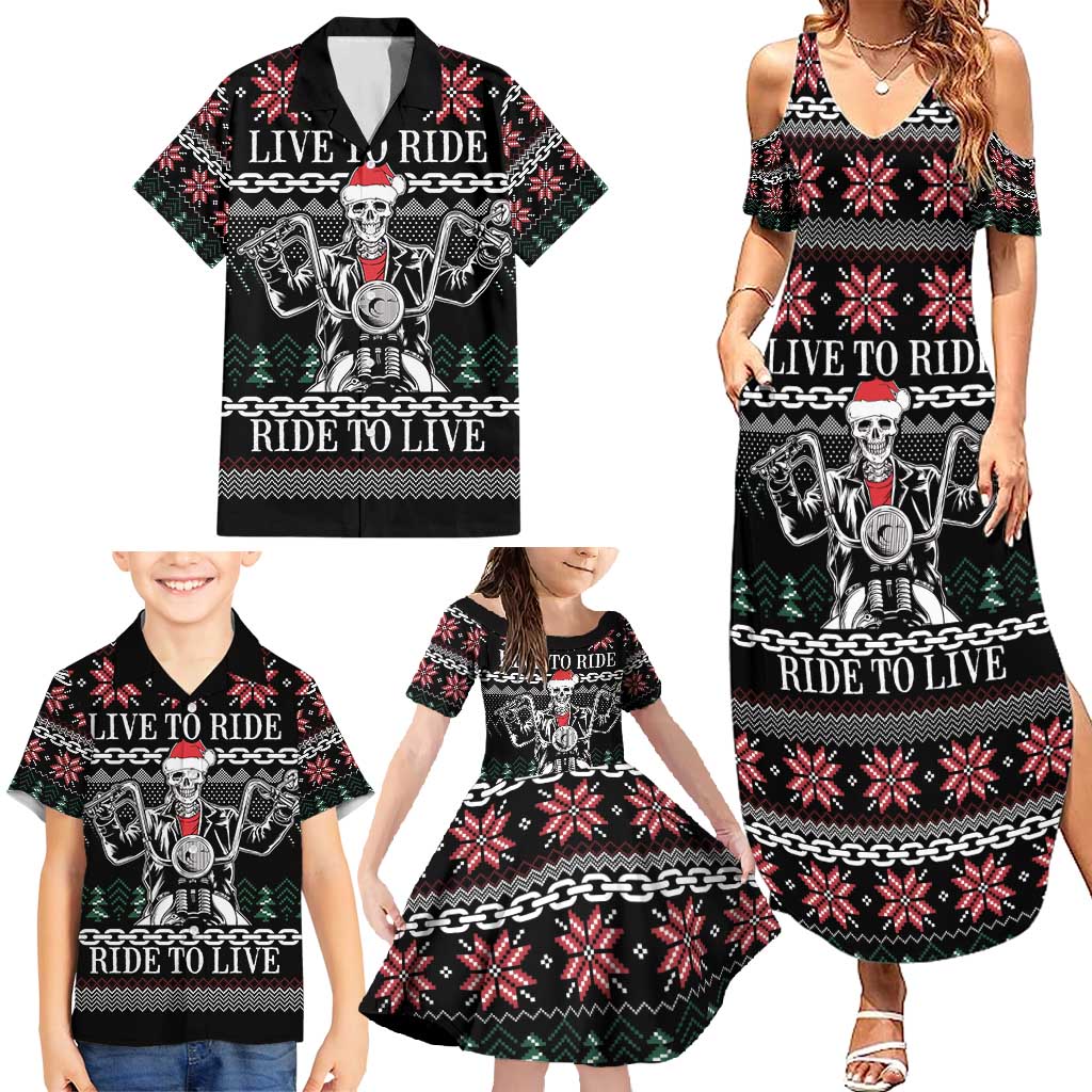 Live To Ride Motorbike Skeleton Family Matching Summer Maxi Dress and Hawaiian Shirt Biker Skull Christmas DT04 - Wonder Print Shop