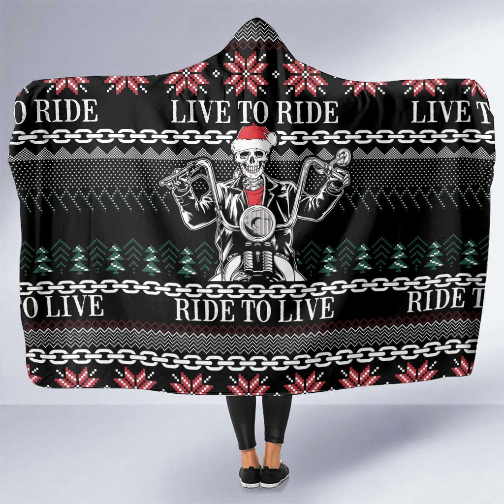 Live To Ride Motorbike Skeleton Hooded Blanket Biker Skull Christmas