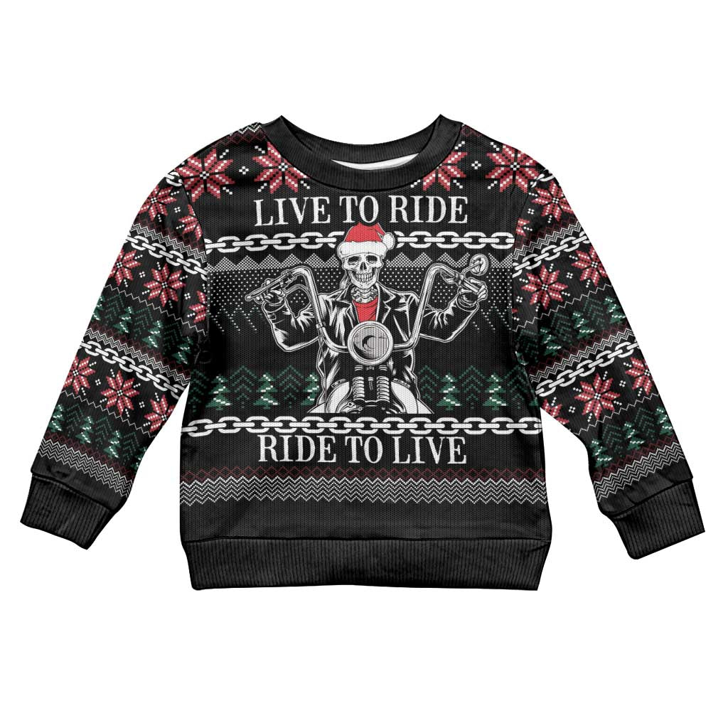 Live To Ride Motorbike Skeleton Kid Ugly Christmas Sweater Biker Skull Christmas DT04 - Wonder Print Shop