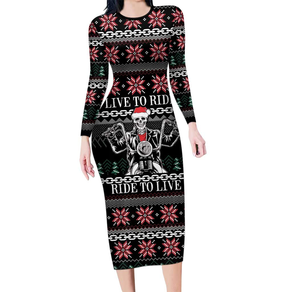 Live To Ride Motorbike Skeleton Long Sleeve Bodycon Dress Biker Skull Christmas DT04 - Wonder Print Shop