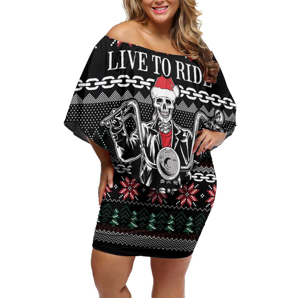 Live To Ride Motorbike Skeleton Off Shoulder Short Dress Biker Skull Christmas DT04 - Wonder Print Shop