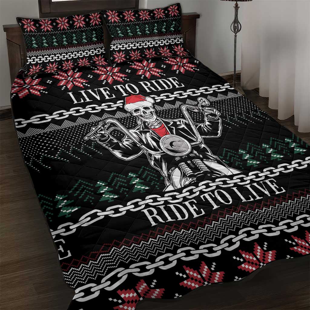 Live To Ride Motorbike Skeleton Quilt Bed Set Biker Skull Christmas DT04 - Wonder Print Shop