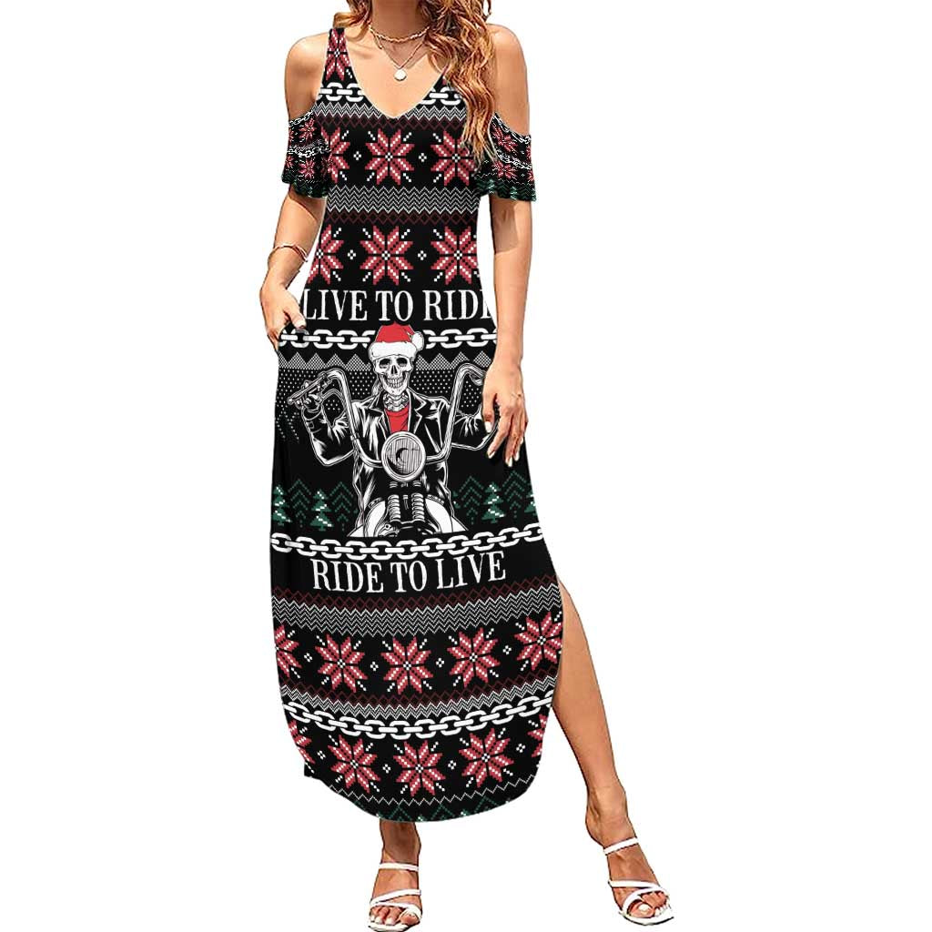 Live To Ride Motorbike Skeleton Summer Maxi Dress Biker Skull Christmas