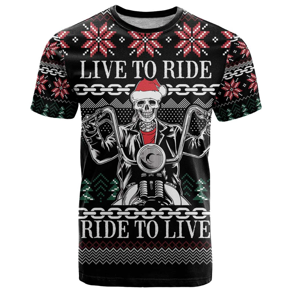 Live To Ride Motorbike Skeleton T Shirt Biker Skull Christmas