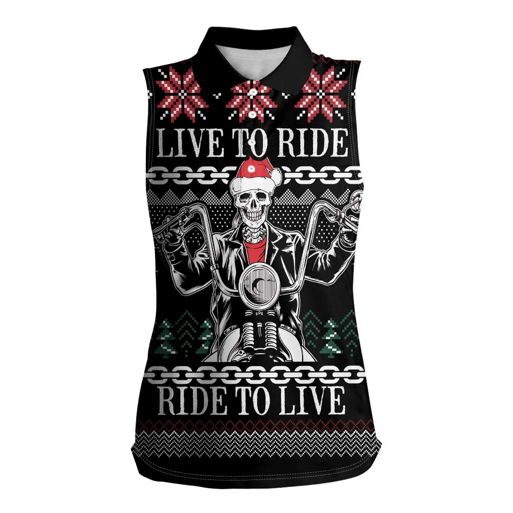 Live To Ride Motorbike Skeleton Women Sleeveless Polo Shirt Biker Skull Christmas